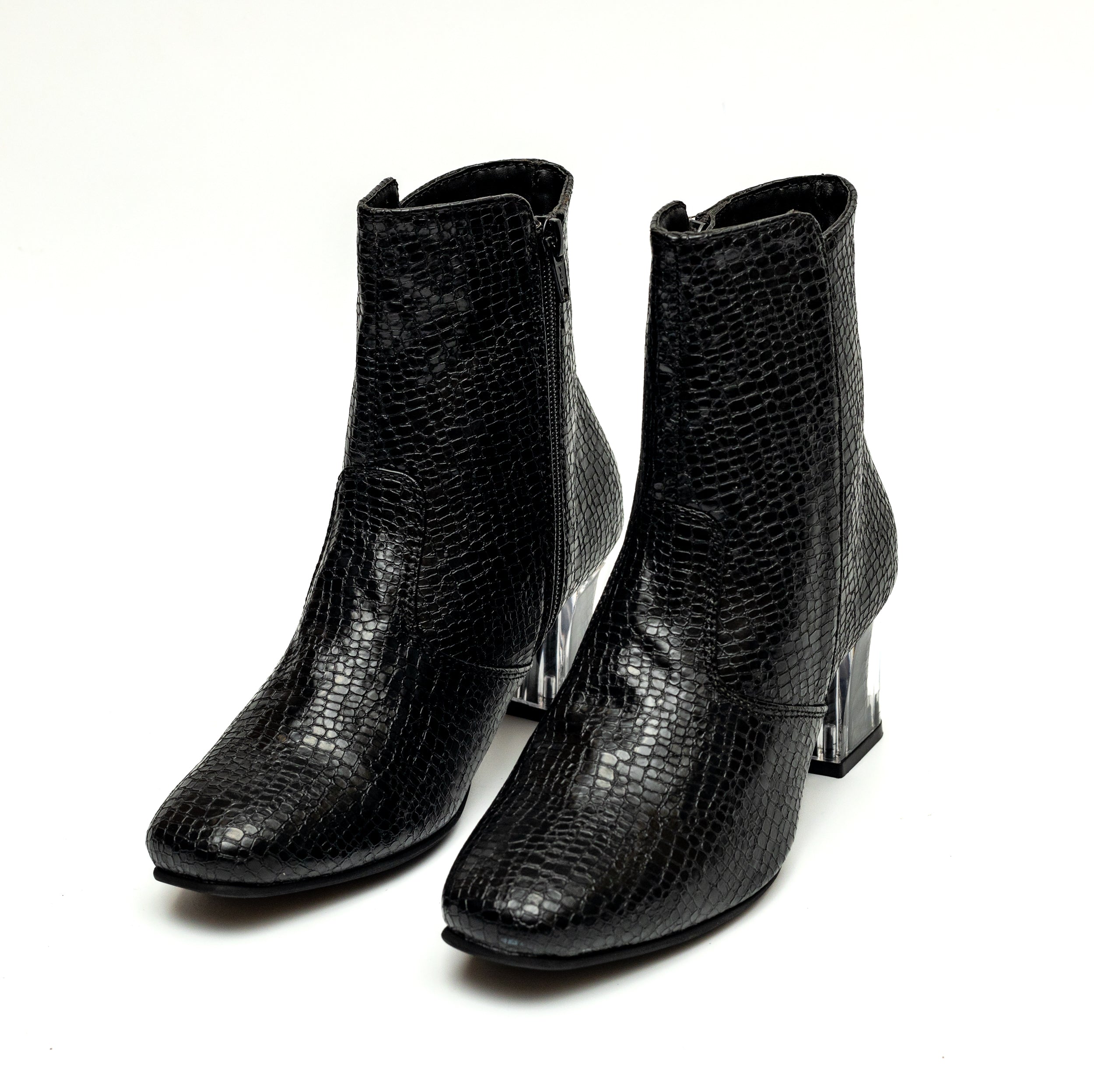 Block Heel Ankle Boots - Black