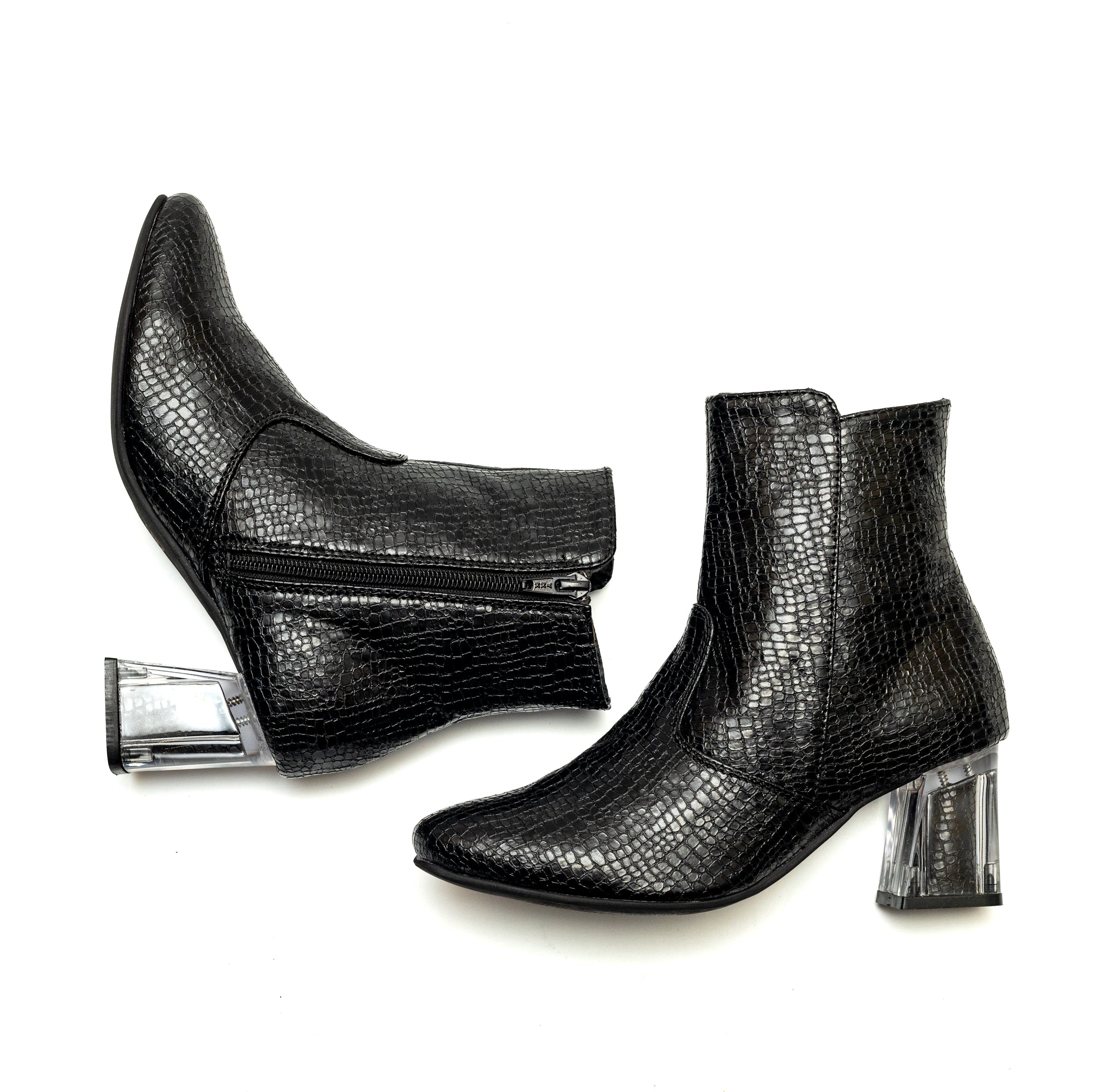 Block Heel Ankle Boots - Black