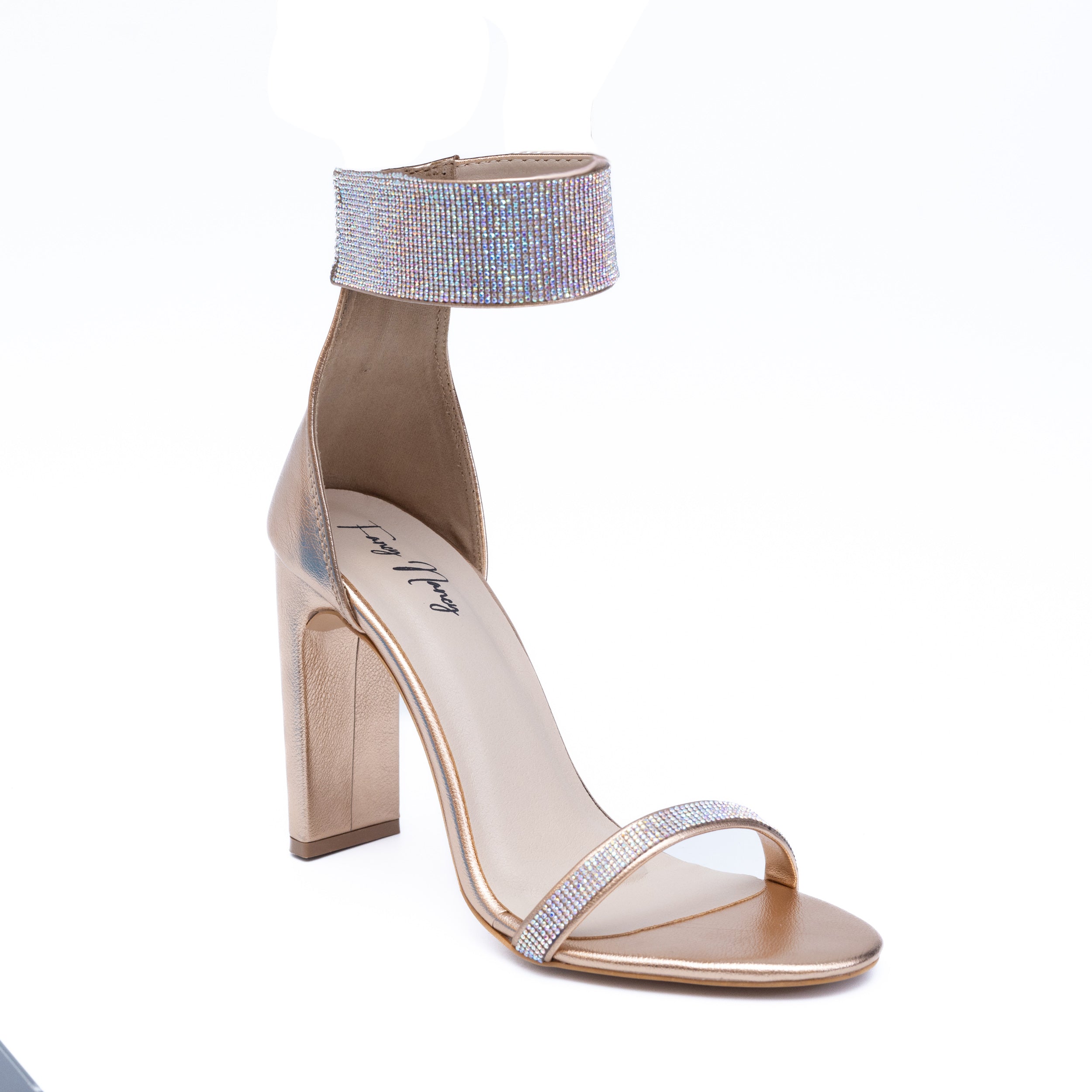 Shimmer Ankle Strap Heels - Gold