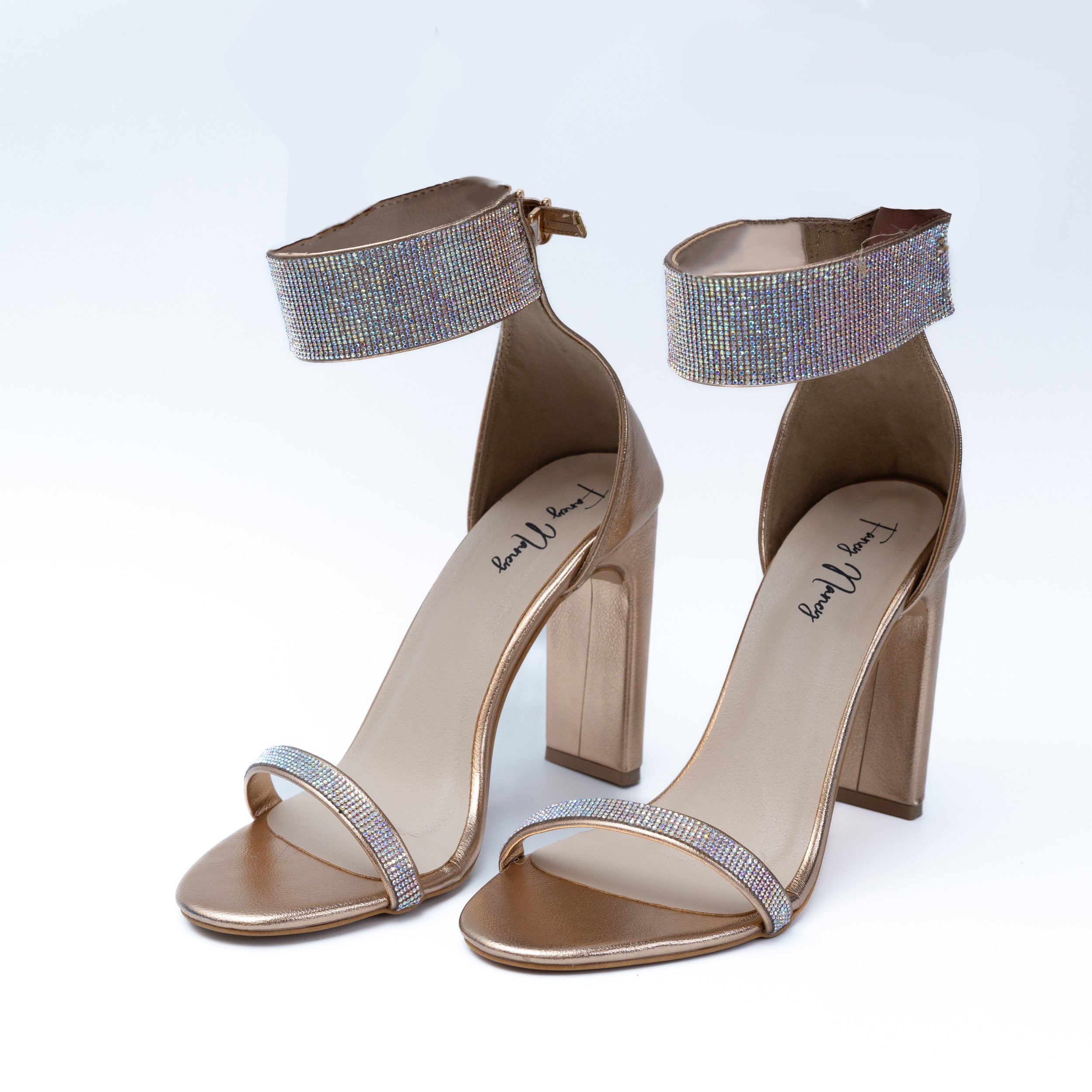 Shimmer Ankle Strap Heels - Gold