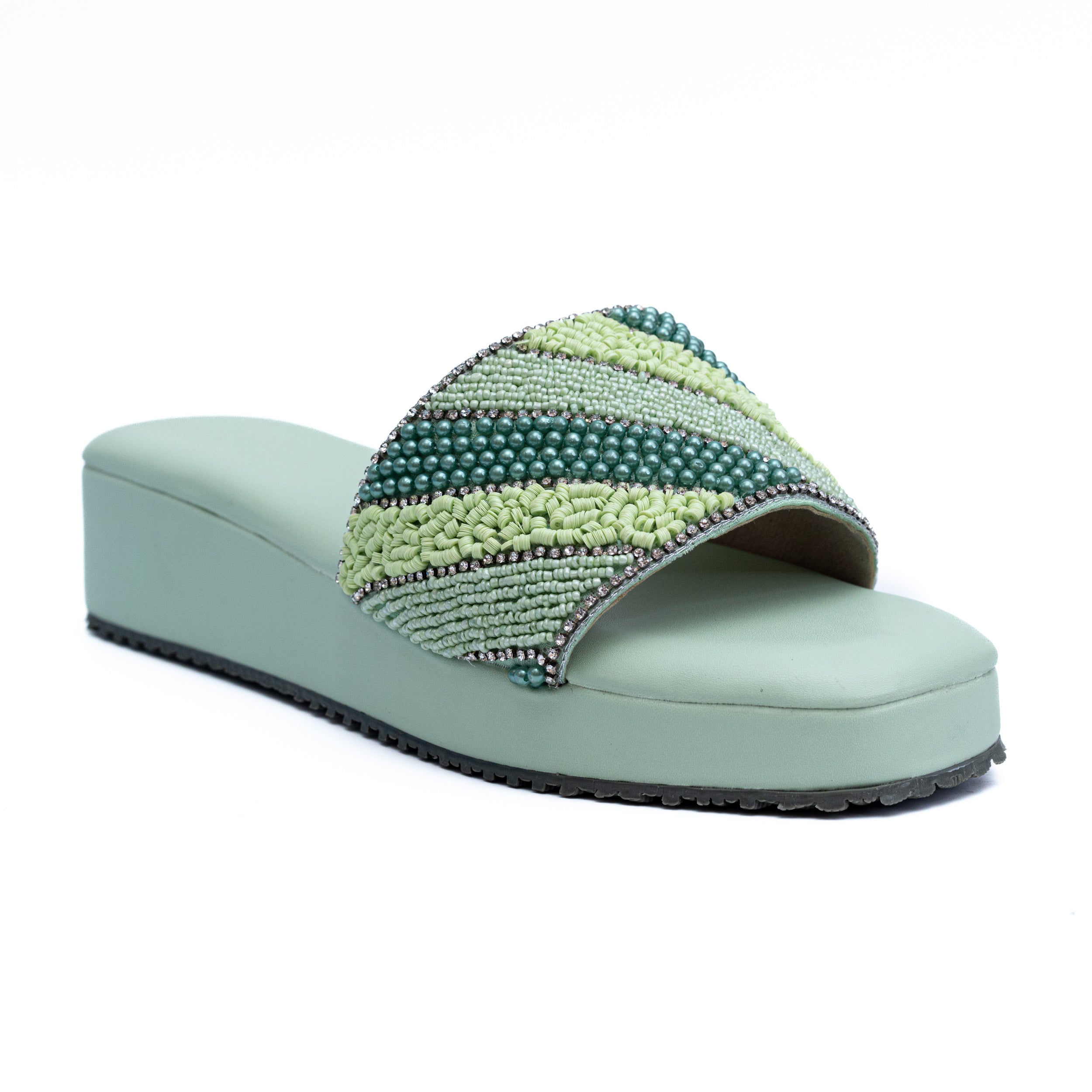 Embroidered Strap Platform - Green