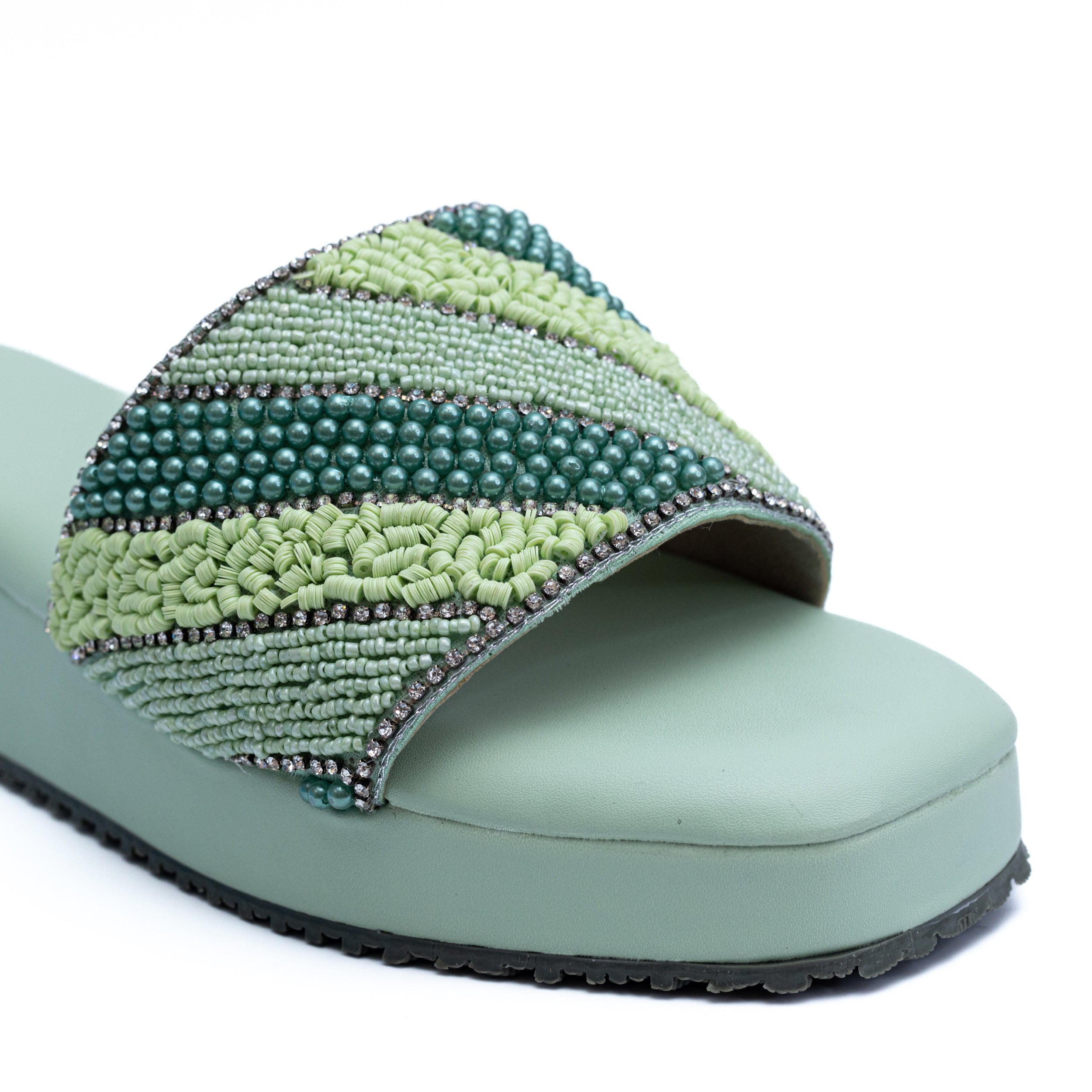 Embroidered Strap Platform - Green