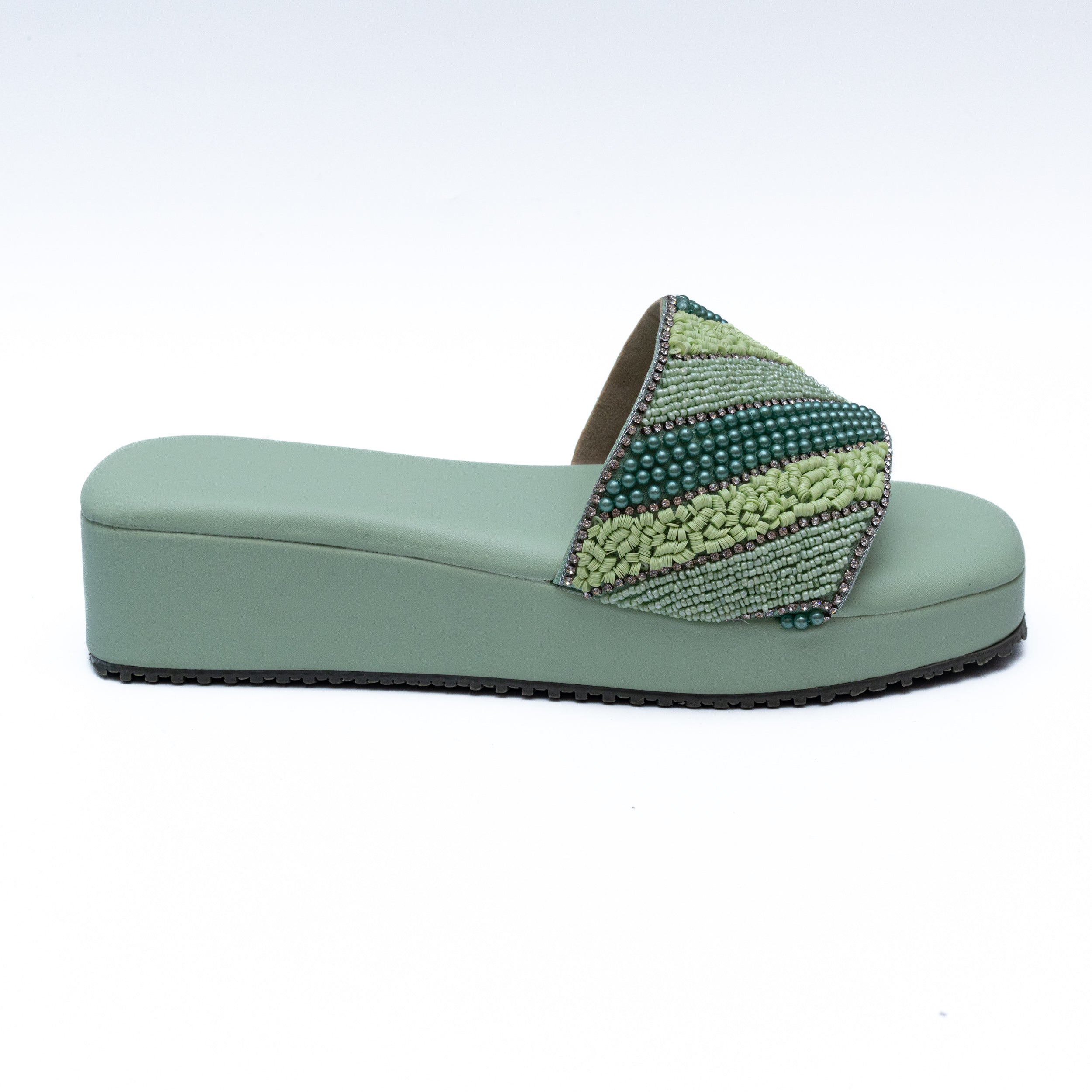 Embroidered Strap Platform - Green