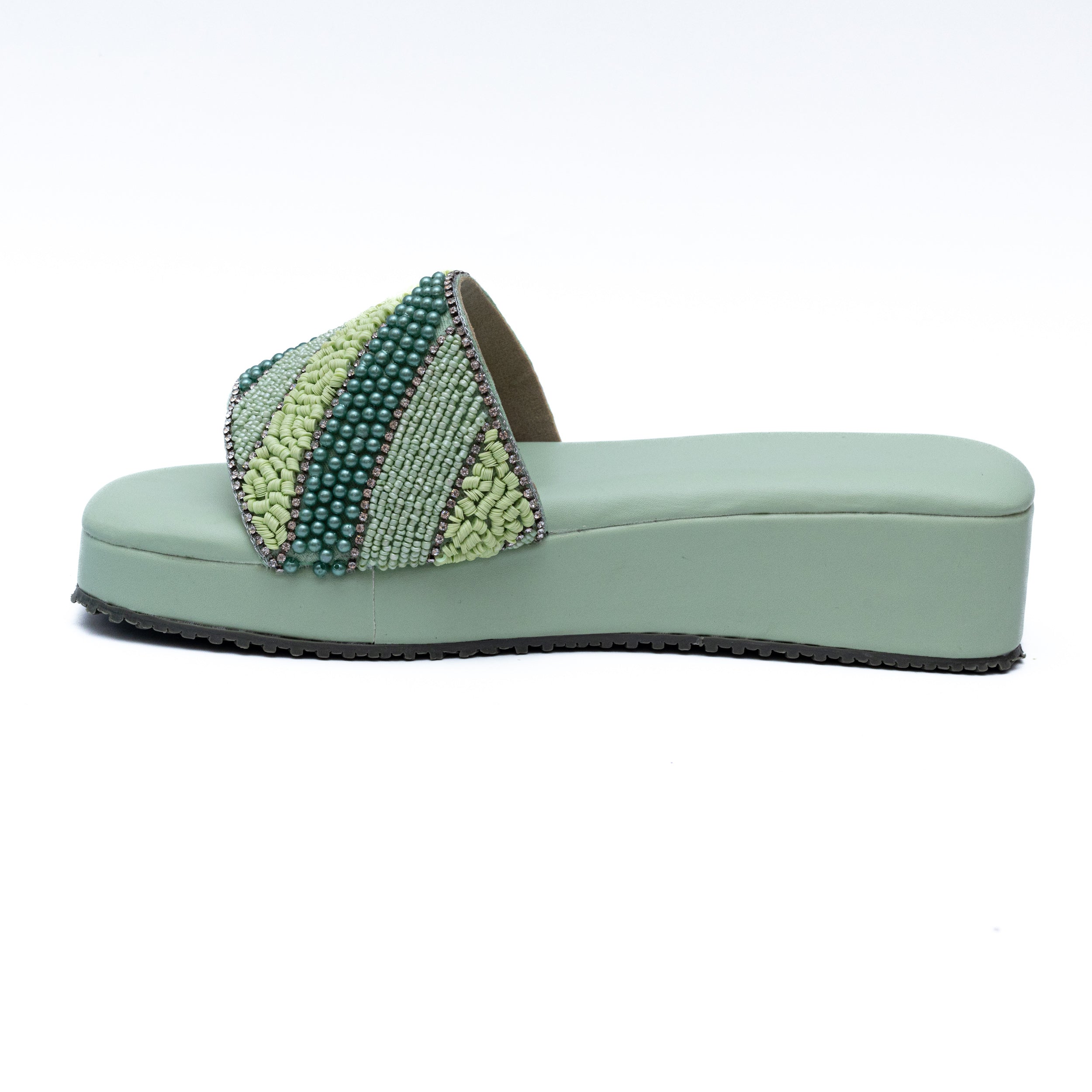 Embroidered Strap Platform - Green