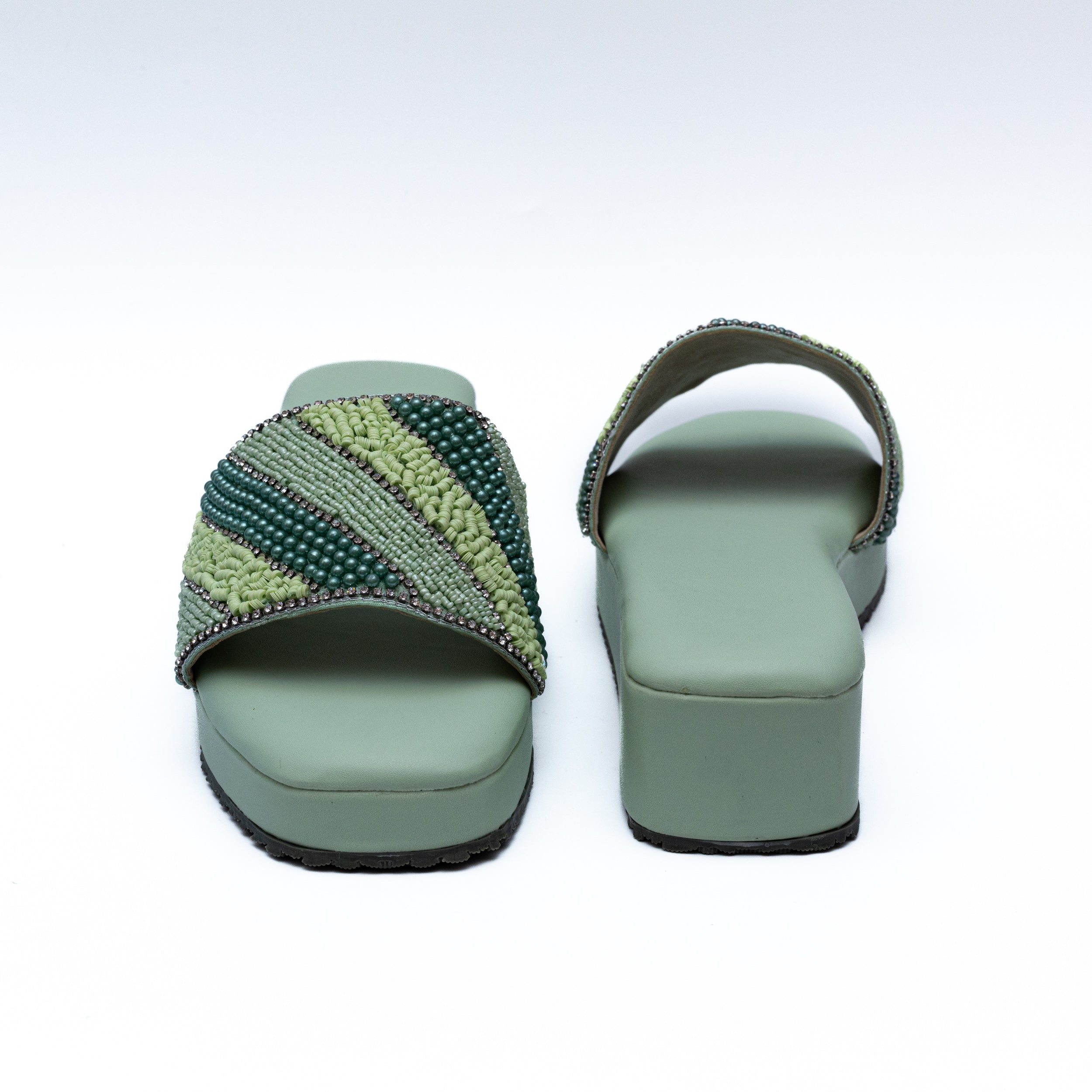 Embroidered Strap Platform - Green