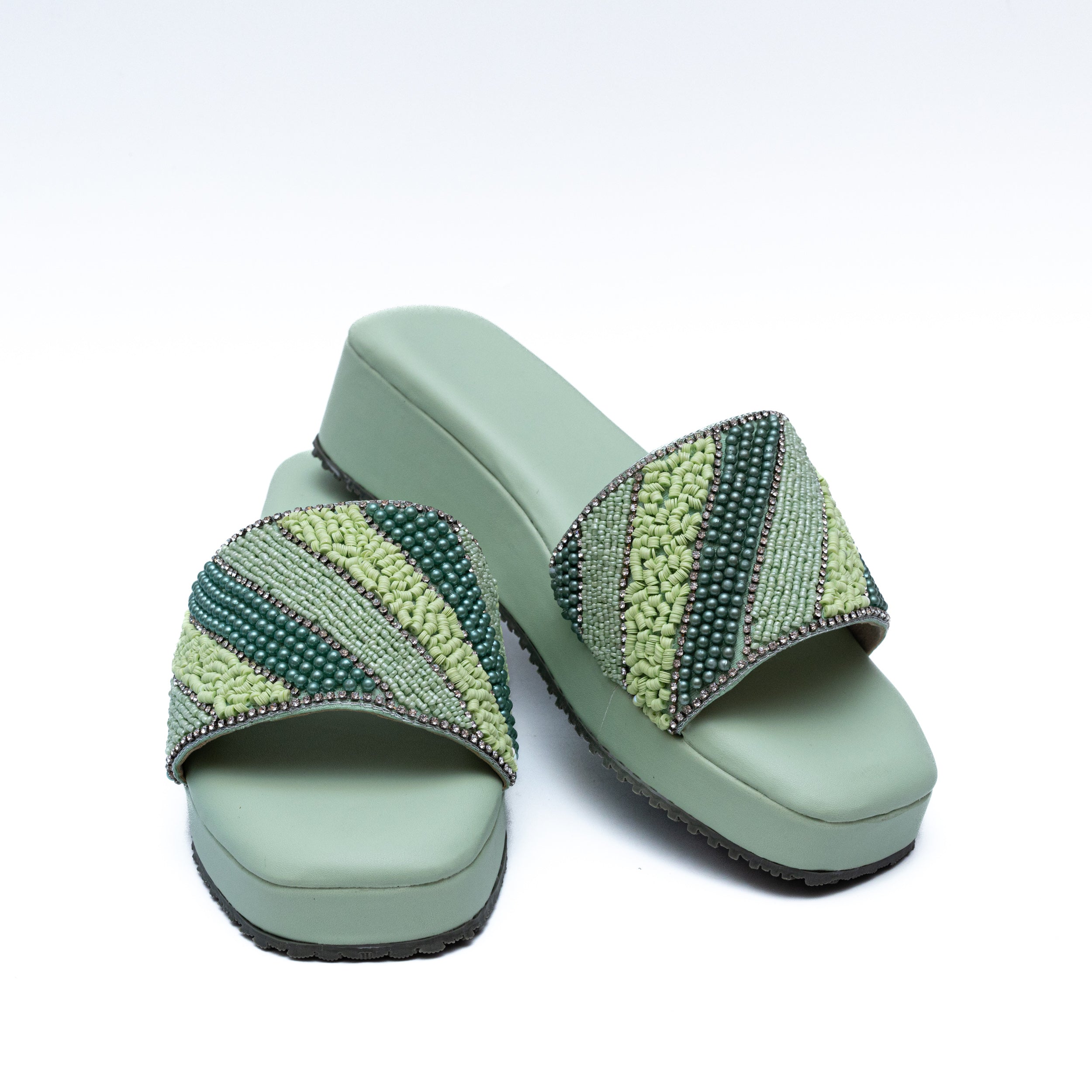 Embroidered Strap Platform - Green