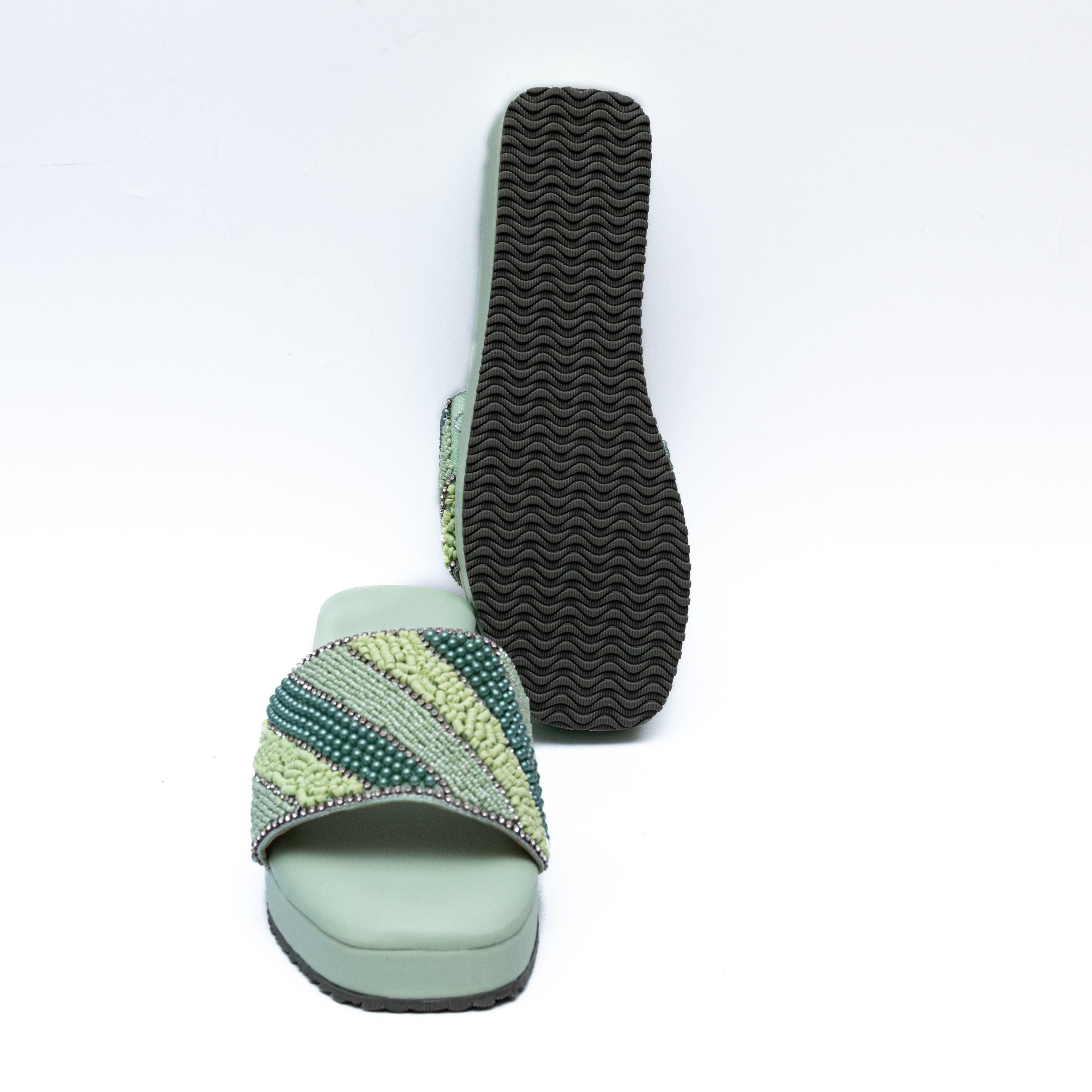 Embroidered Strap Platform - Green