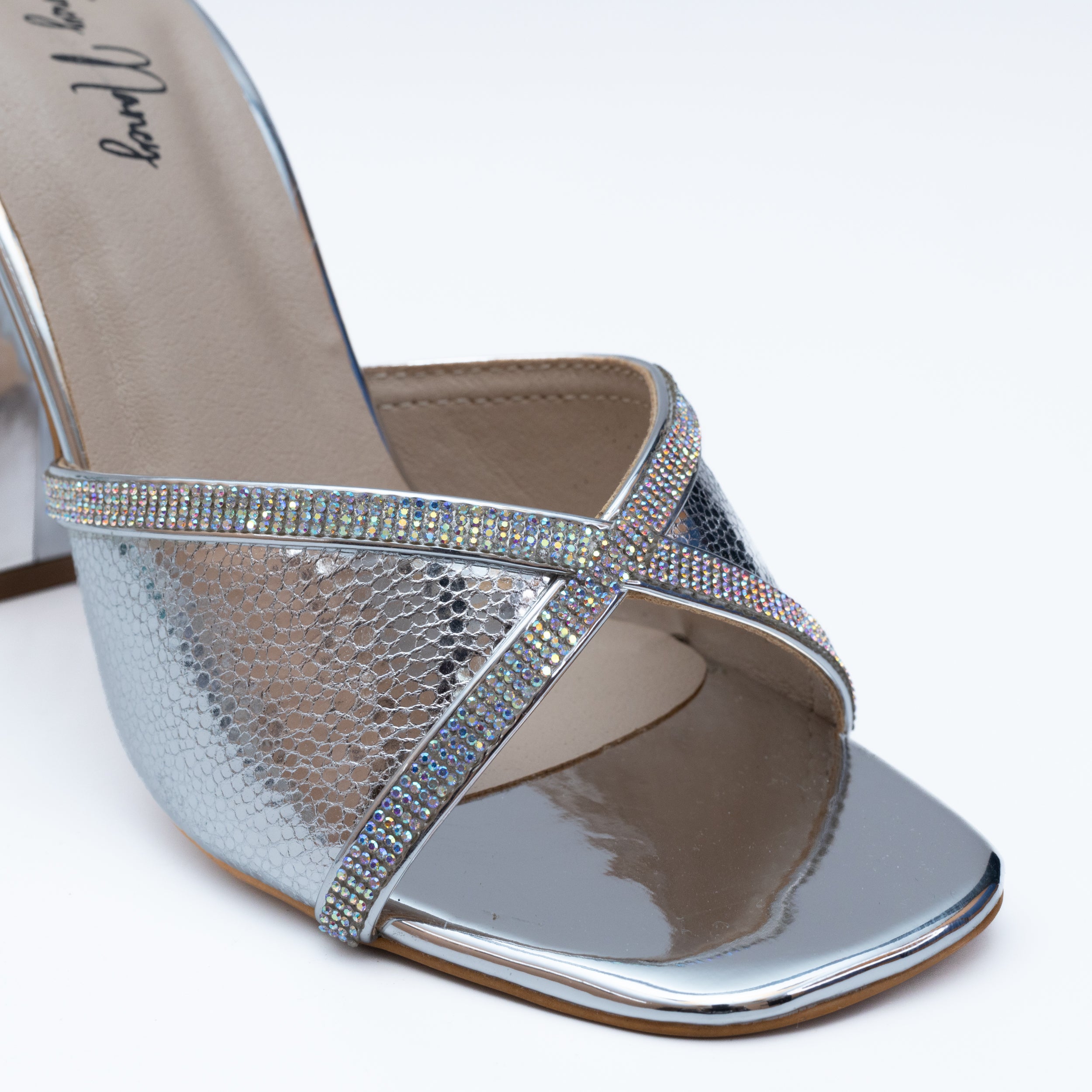 Shimmer Cross Strap Heels - Silver