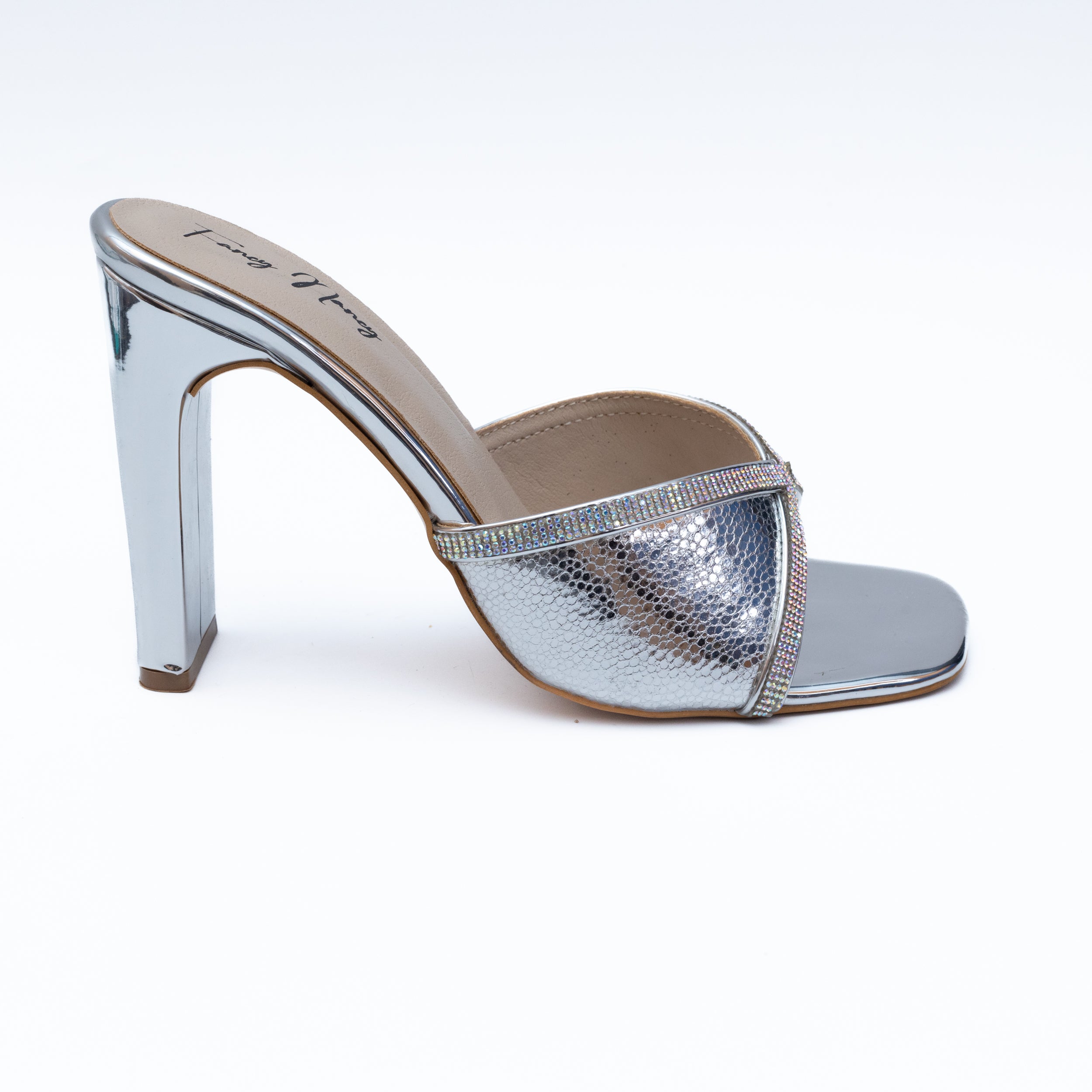 Shimmer Cross Strap Heels - Silver