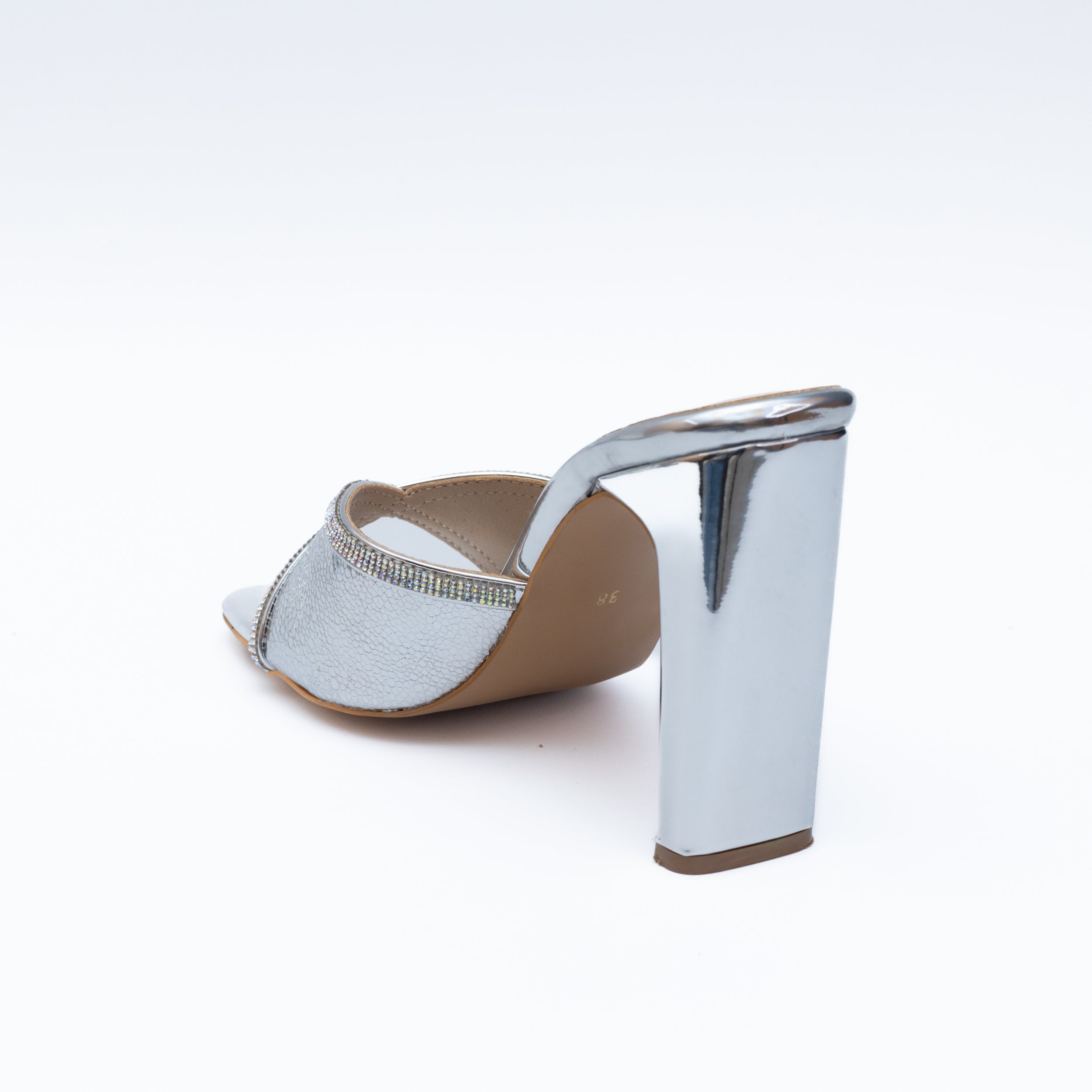 Shimmer Cross Strap Heels - Silver