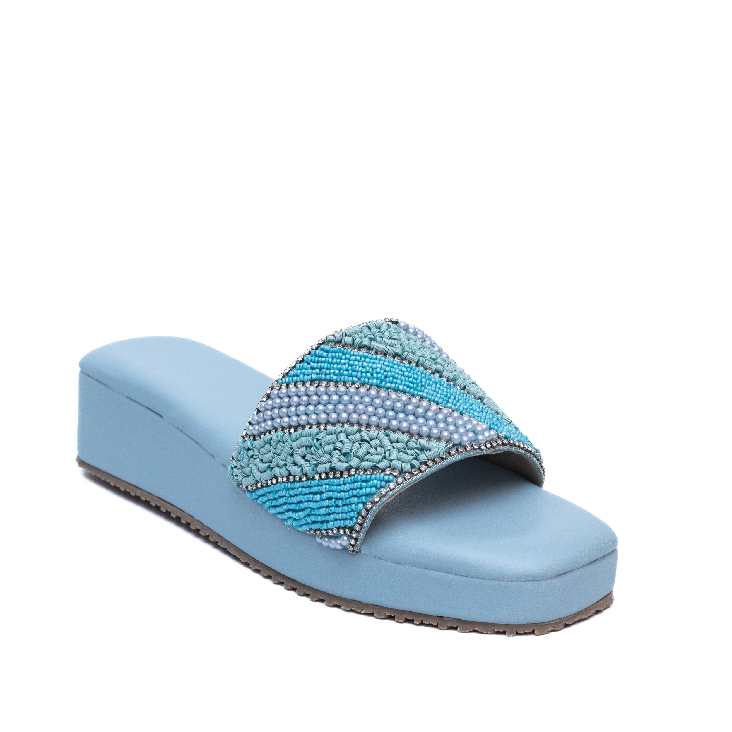 Embroidered Strap Platform - Blue