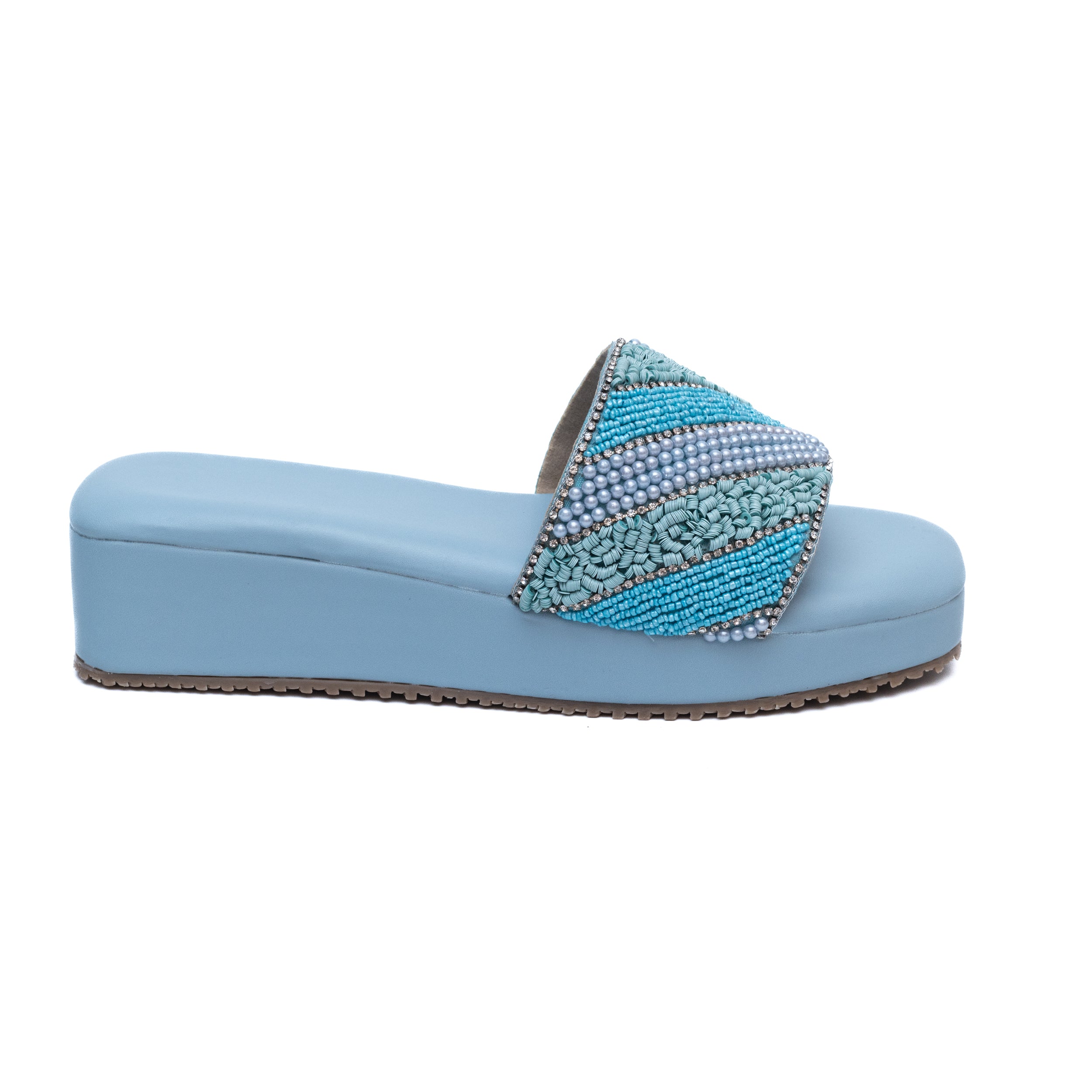 Embroidered Strap Platform - Blue