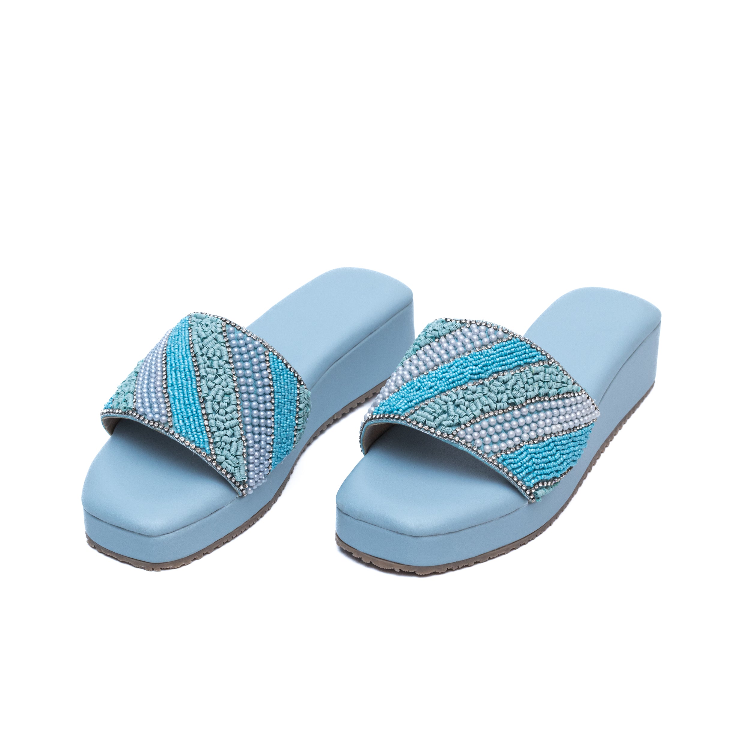 Embroidered Strap Platform - Blue