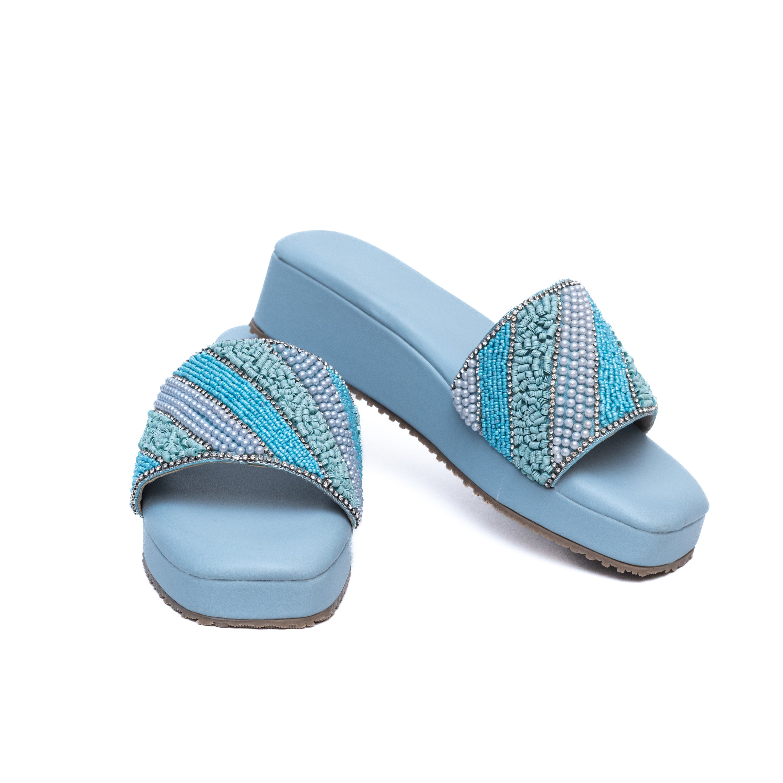 Embroidered Strap Platform - Blue