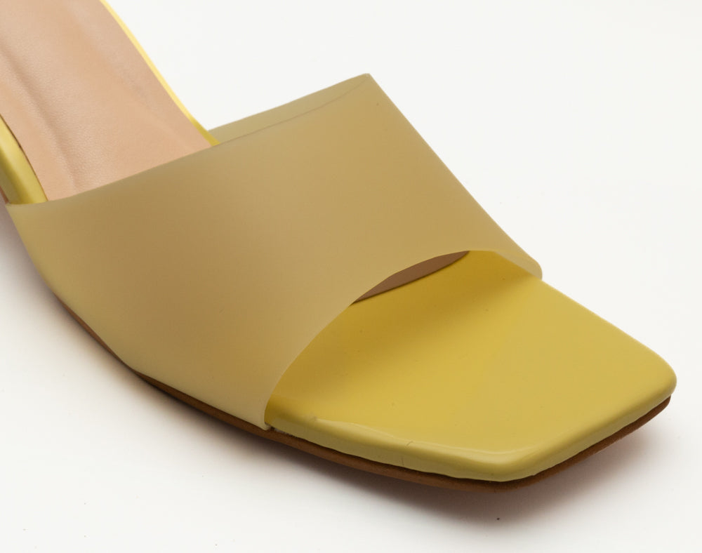 Round Heel Mules - Yellow