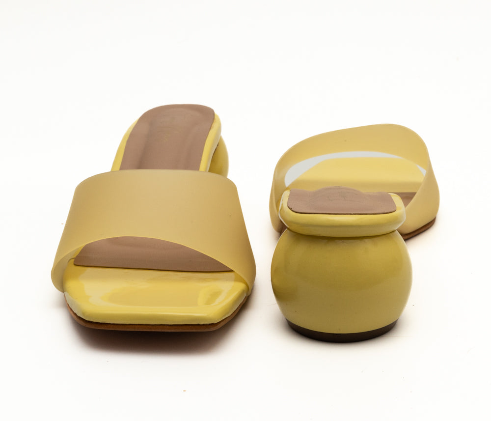 Round Heel Mules - Yellow