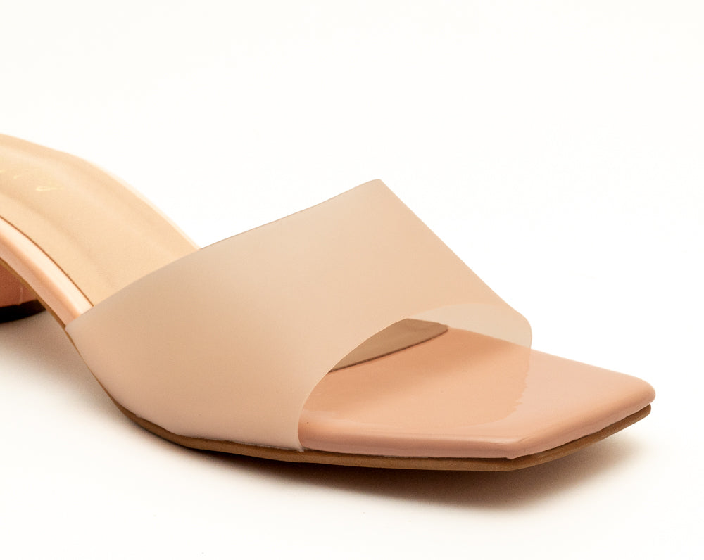 Round Heel Mules - Peach