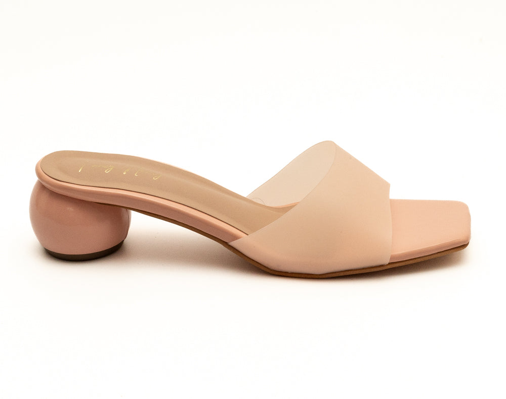 Round Heel Mules - Peach