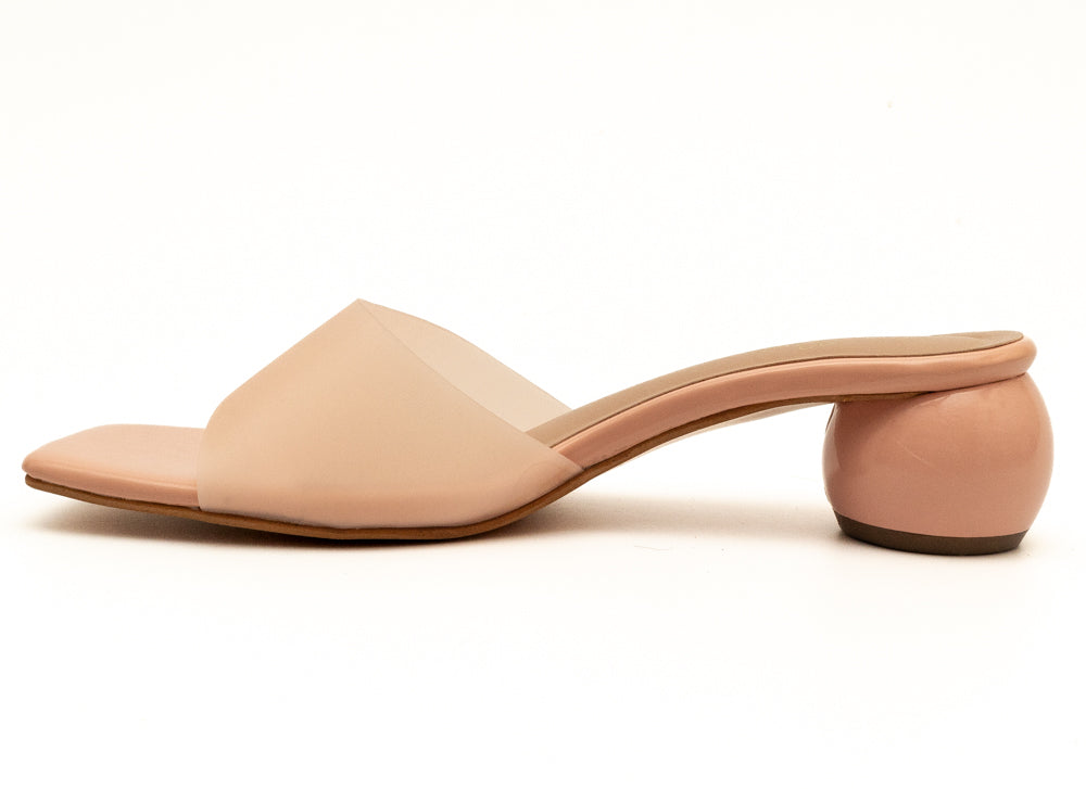 Round Heel Mules - Peach