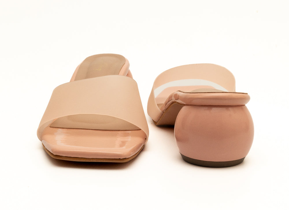 Round Heel Mules - Peach