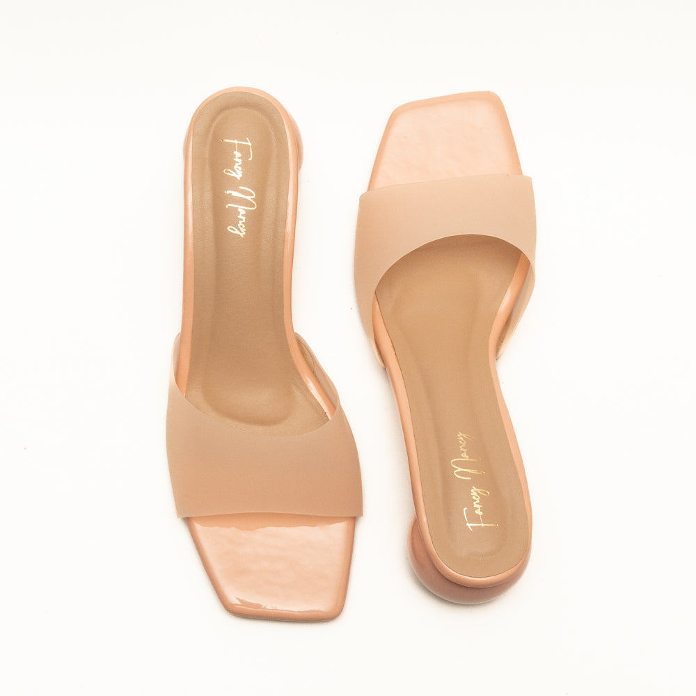 Round Heel Mules - Peach