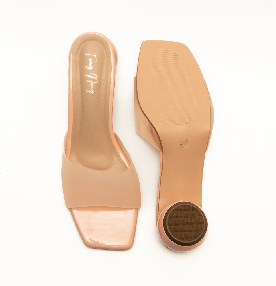 Round Heel Mules - Peach