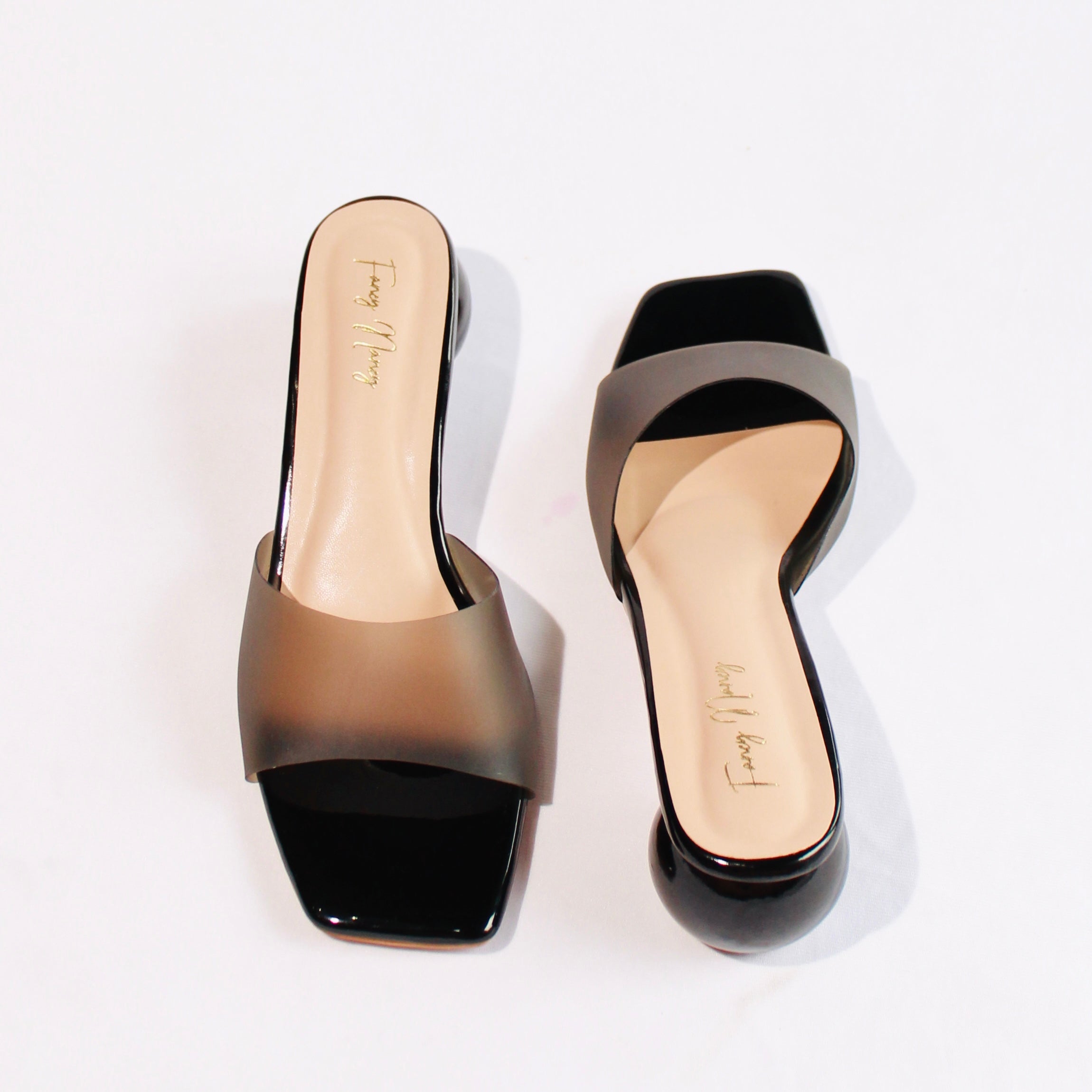 Round Heel Mules - Black