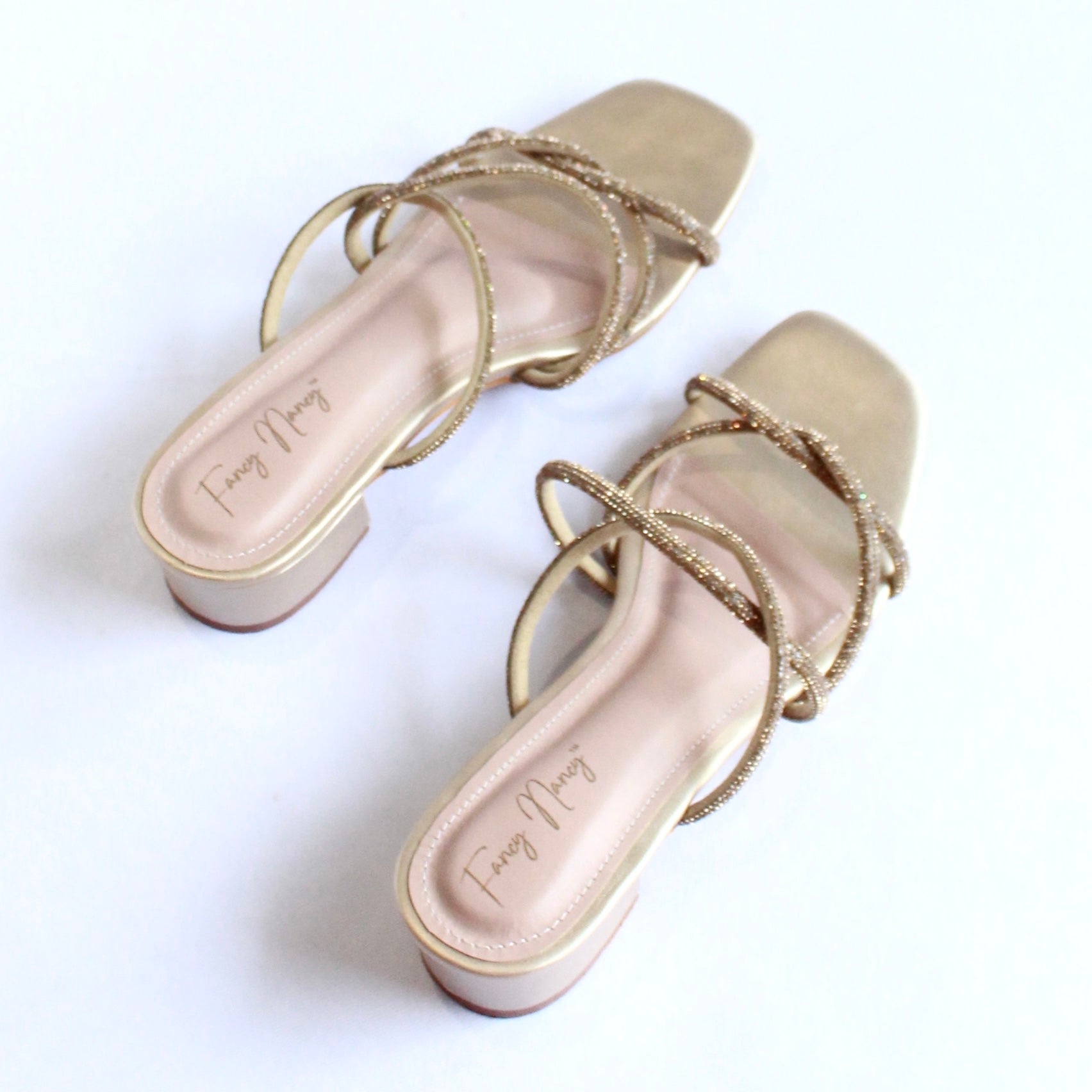 Shimmer Cross Strap Sandals - Gold