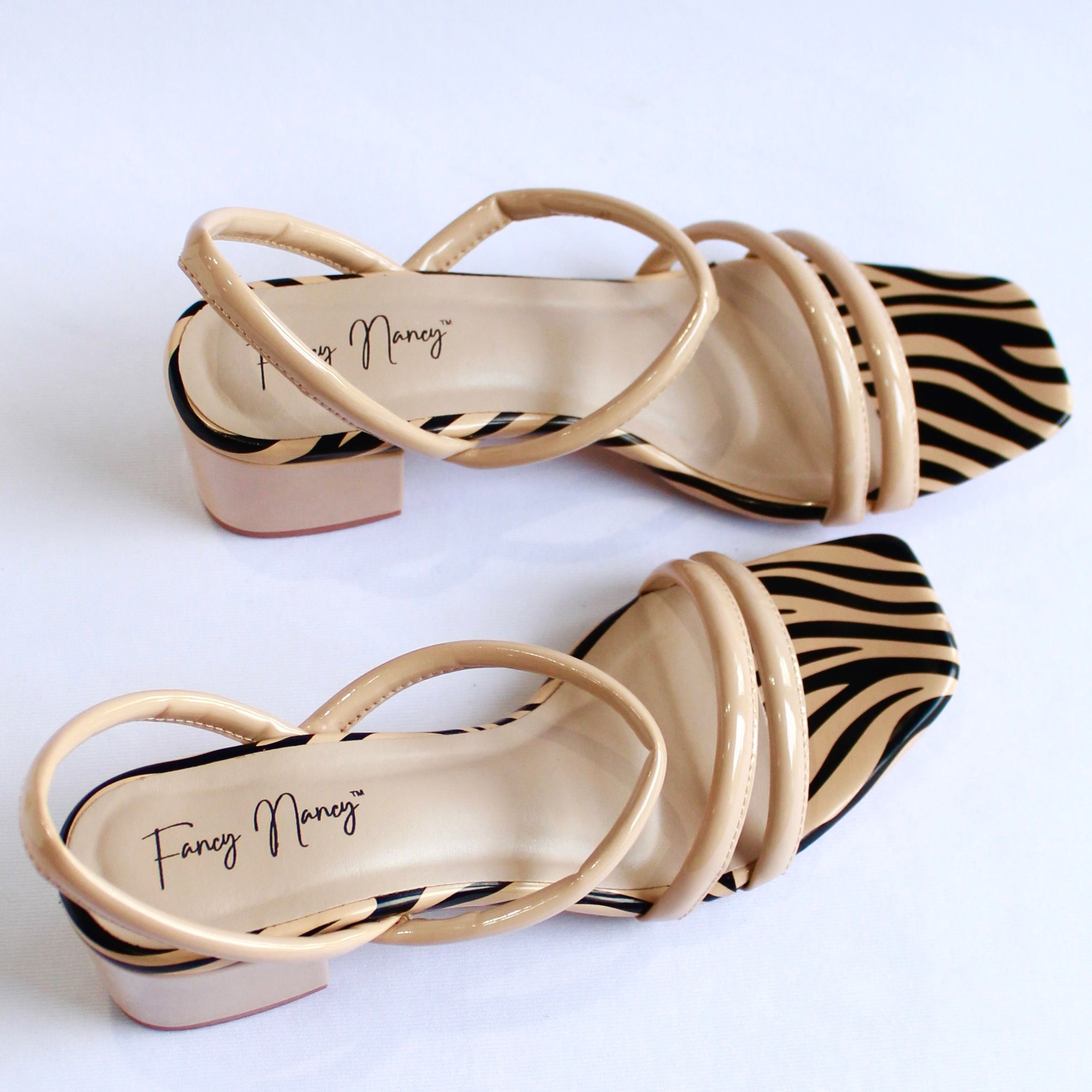 Zebra Print Strappy Heels - Nude