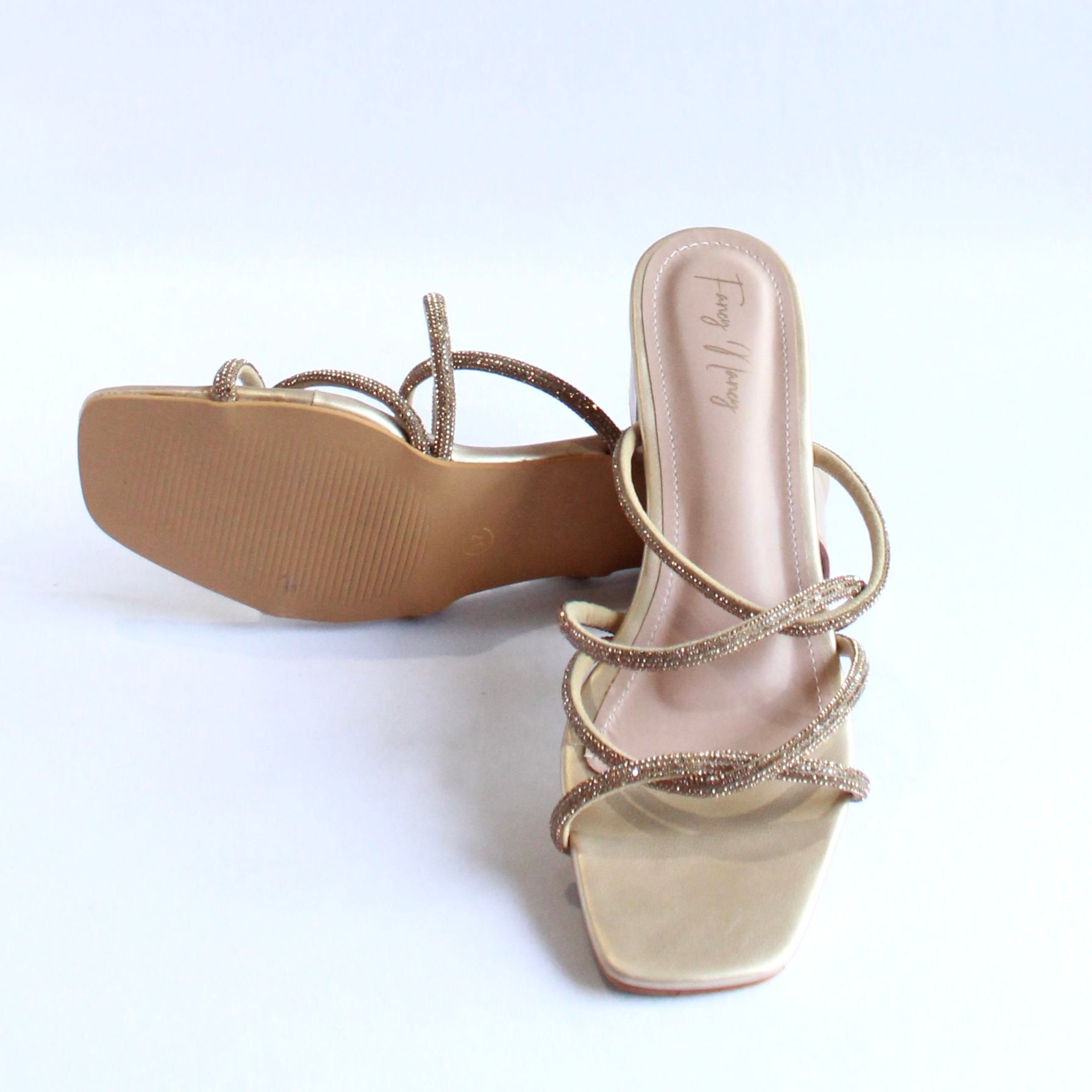 Shimmer Cross Strap Sandals - Gold