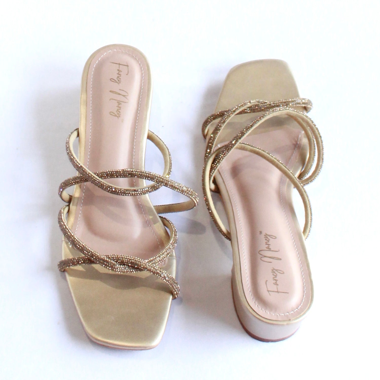 Shimmer Cross Strap Sandals - Gold