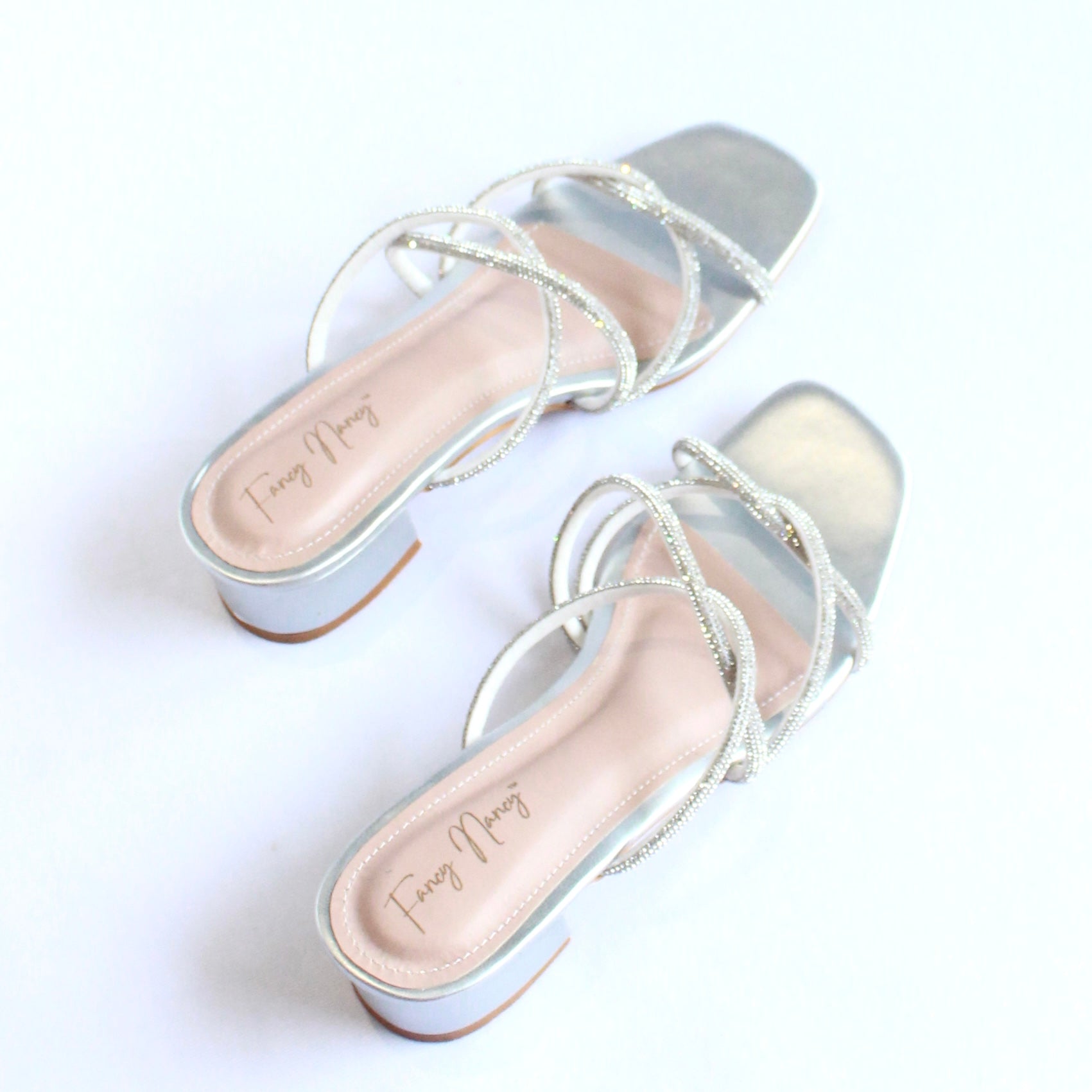 Shimmer Cross Strap Sandals - Silver