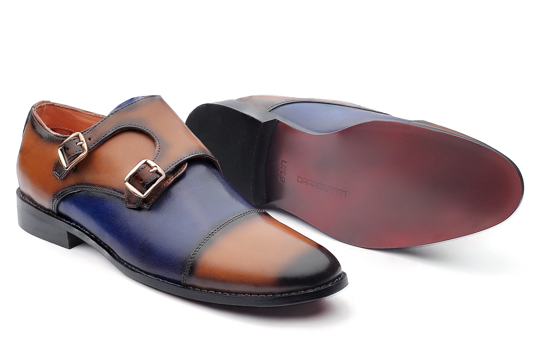 Baldwin Monk Straps - Tan/Blue - Dapperfeet